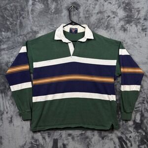 Chesterfield Rugby Shirt Mens XL Green Striped Good Vintage Long Sleeve Polo